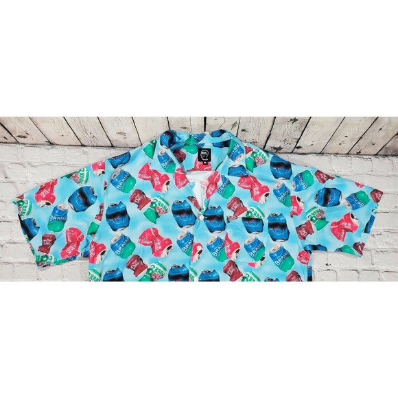 Brain Dead Aaron Jupin Can Hawaiian Button Down Shirt Blue MENS SIZE XL - Picture 3 of 5